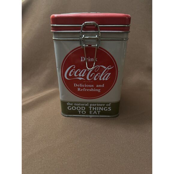 Coke Coca-Cola Tin Box Company Canister Latch Top 6" Good Things To Eat - Picture 1 of 8